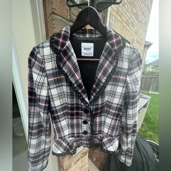 MOSCHINO JEANS Blazer Jacket Knit Black & White Women’s Size Small Made in Italy - Picture 10 of 16